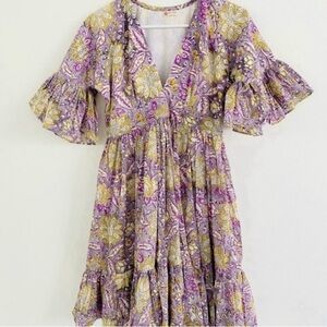 Aachho Purple Floral Ruffled Mini Dress Small